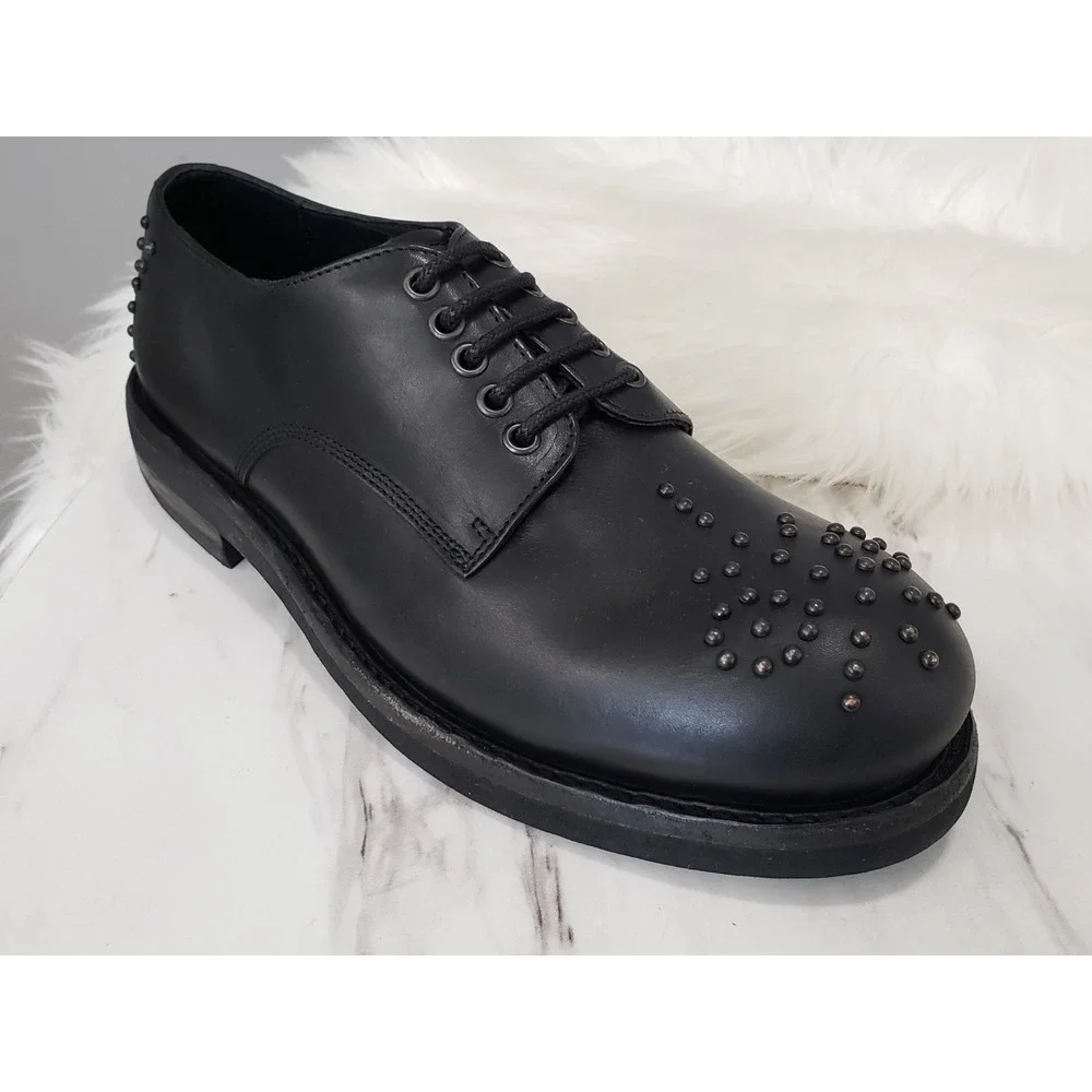 NEVER WORN SZ 7 EMPORIO ARMANI BLACK LEATHER MEN'S‎ DERBY SHOE MULE STUDDED STUD